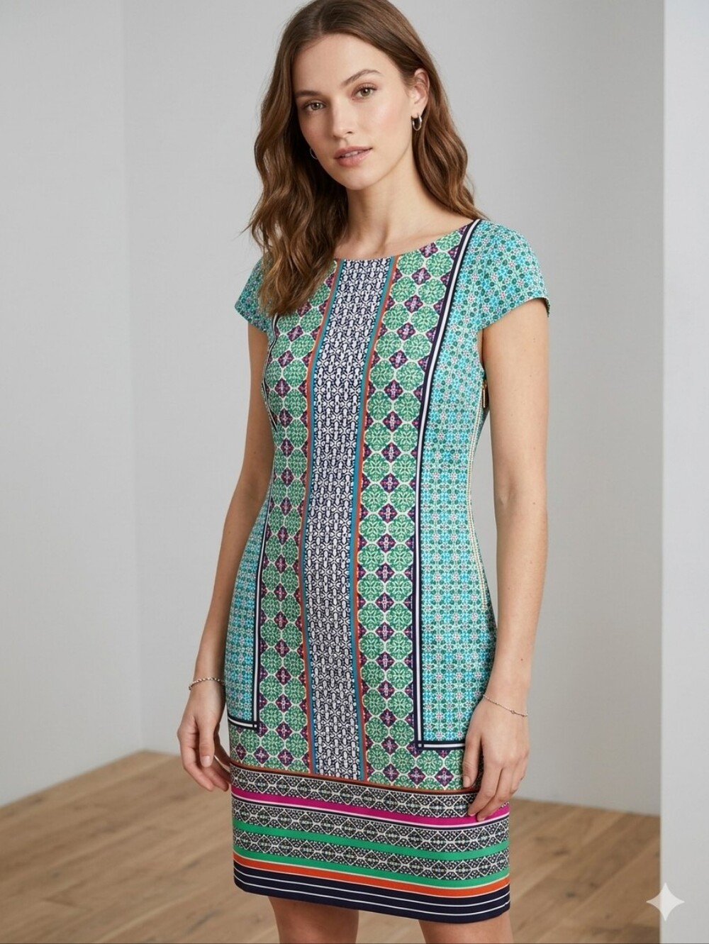 Cato Mosaic Geometric Shift Dress, Size Small